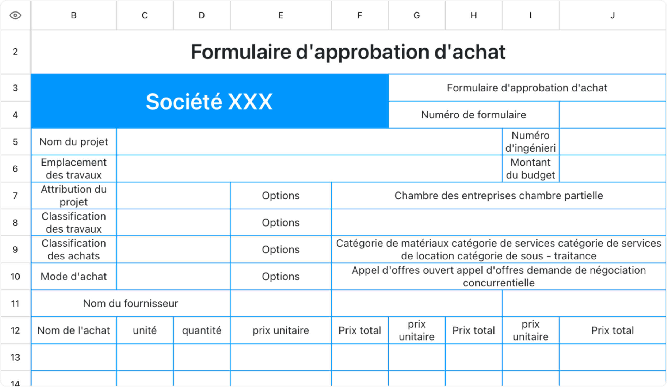 Formulaire d'approbation d'achat